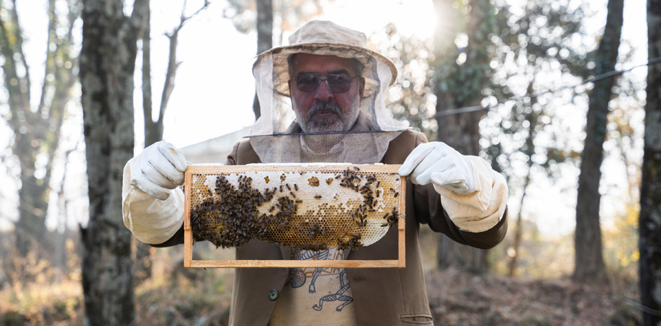Shaukat, honey bee farmer in Kashmir